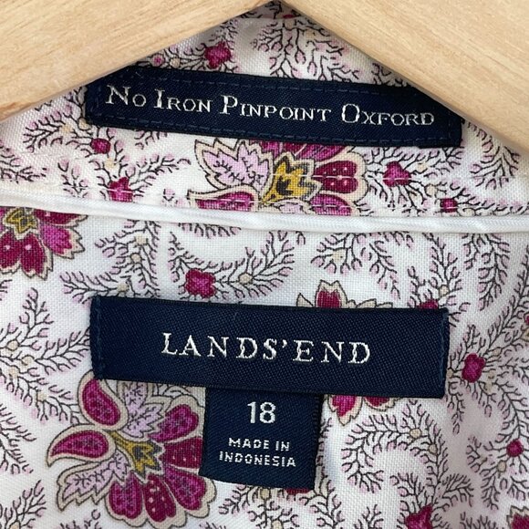 Lands End Womens Plus 18 No Iron Pinpoint Oxford Floral Shirt Long Sleeve Blouse - Picture 3 of 9